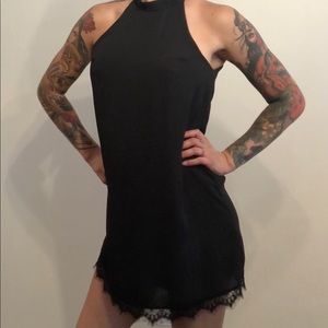 Black silky halter dress